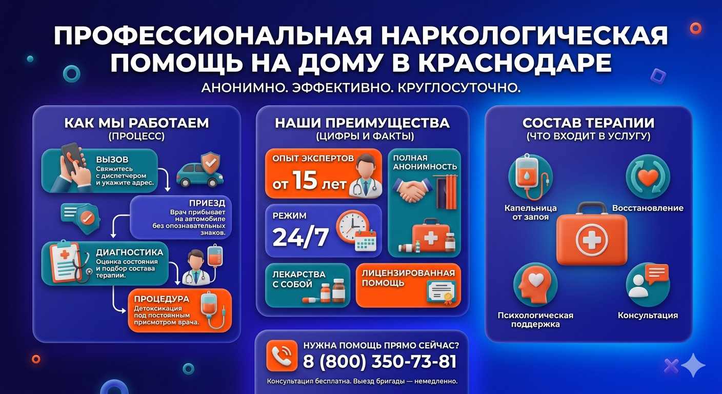 Инфографика о принципах лечения алкоголизма на дому в Чусовом: этапы вызова нарколога, преимущества анонимной детоксикации и состав медицинской помощи.